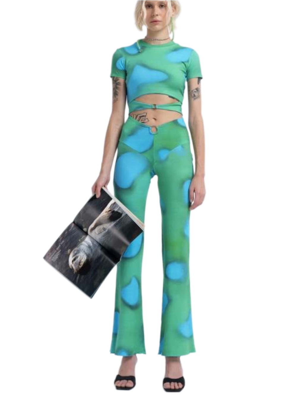 Arthur Apparel Green & Blue Knit Flare Tie-dye Retro Bamboo Cotton Pants Size 4